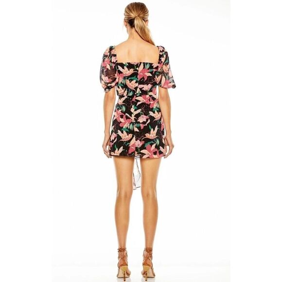 TALULAH Night Mirage Mini Dress Multicolor Floral Print Faux Wrap Style | L NWT - Picture 3 of 12